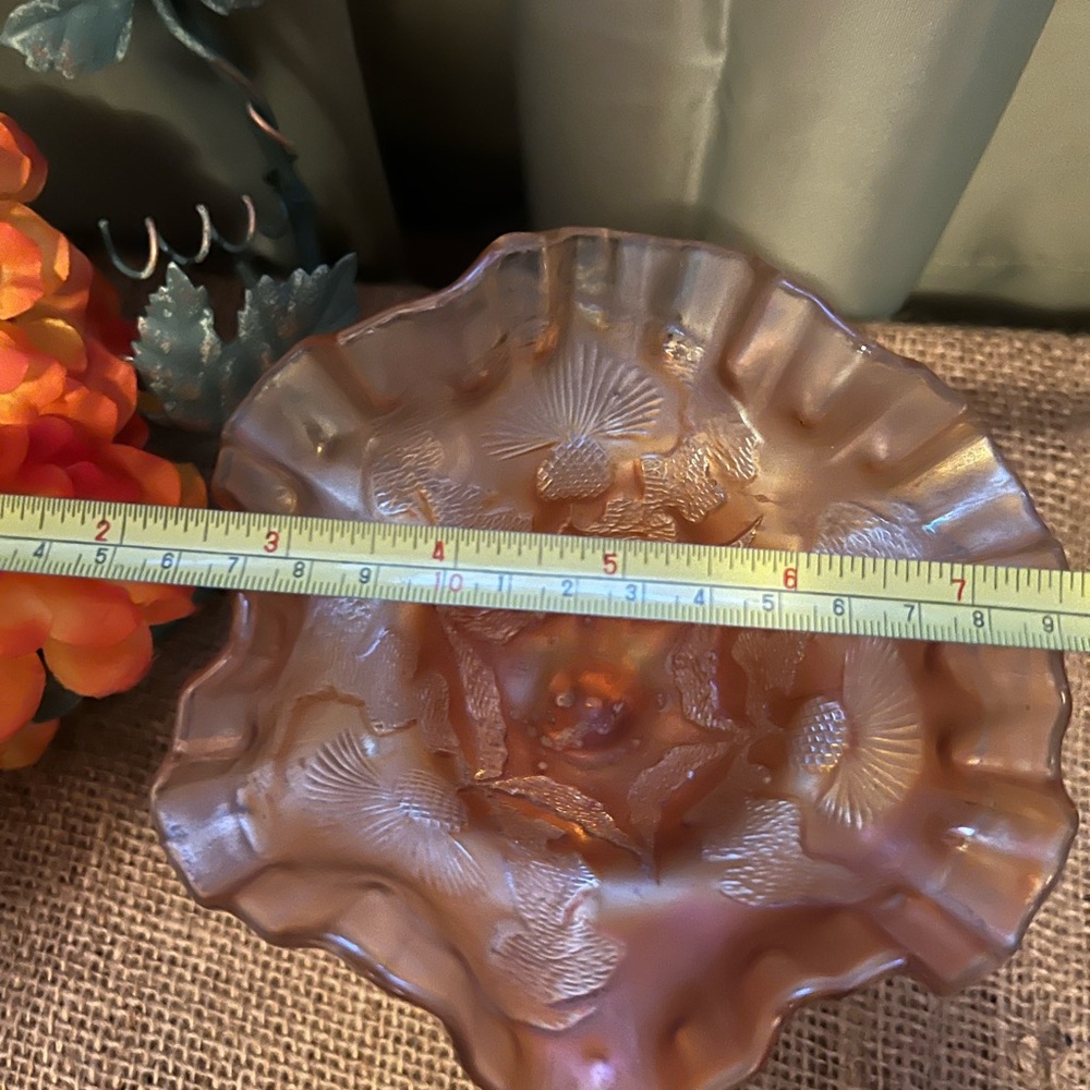 Vintage Fenton Amber Carnival Dish 5x5 Iridescent Stemmed Dish